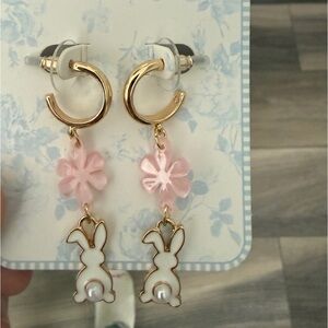 NWT-Gold and Pink Bunny Earrings for Kids